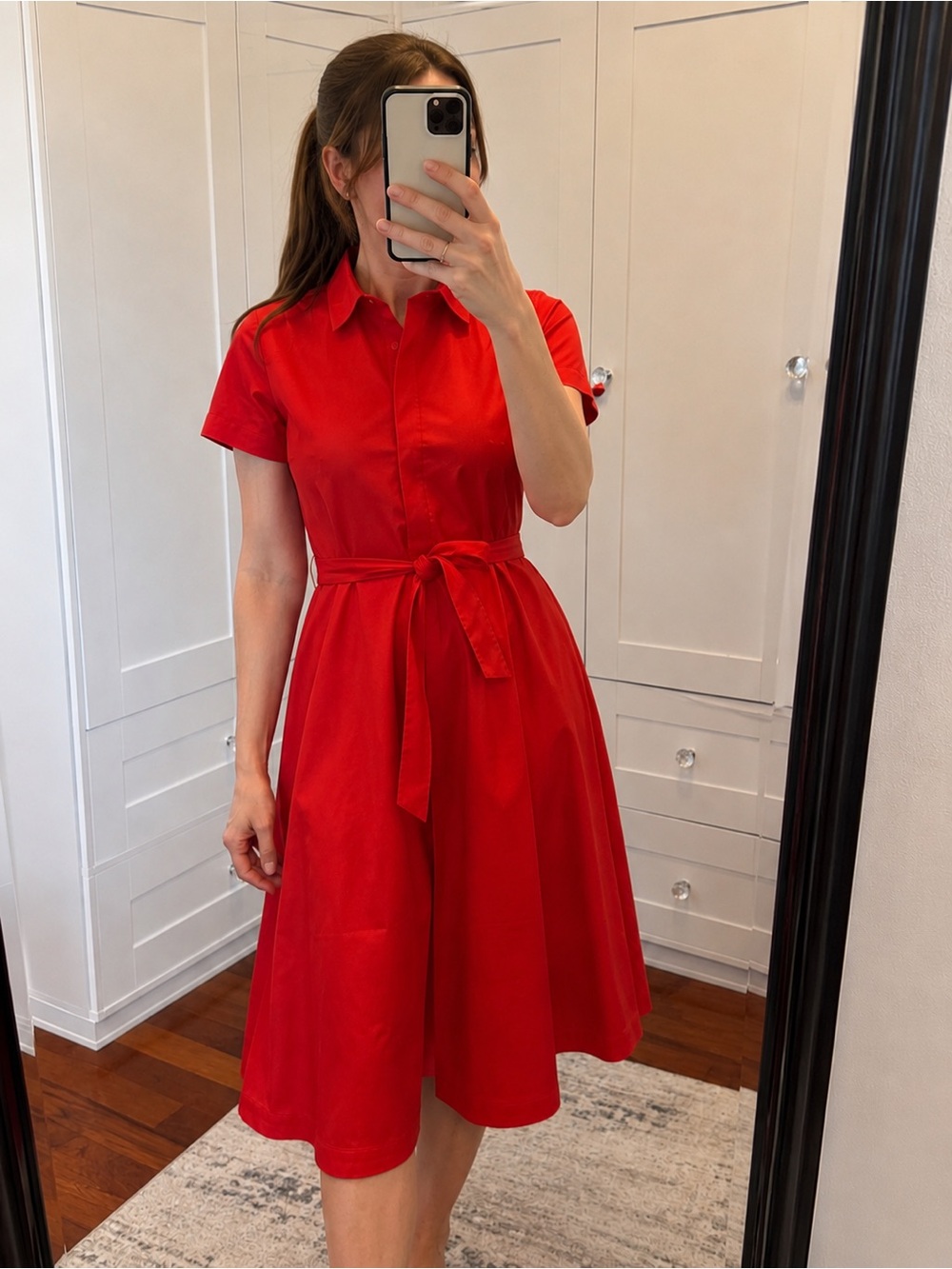 NWT Hermoza Emma Kate Shirt Dress Cherry Bliss Red XS Belted Cotton Stretch